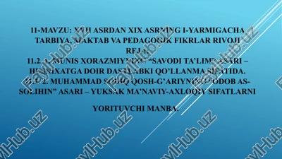 munis xorazmiyning "savodi ta'lim" asari — PPTX