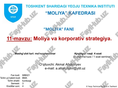 moliya va korporativ strategiya — PPTX