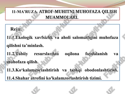 ekologik muammonlar va aholi salomatligi muhofazasi — PPTX