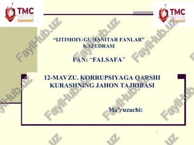 korrupsiyaga qarshi kurashning jahon tajribasi — PPT