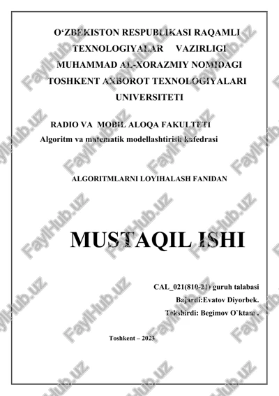 graflarni eng arzon tayanch qurilishini qurishda kruskal xasis algoritmi — DOCX