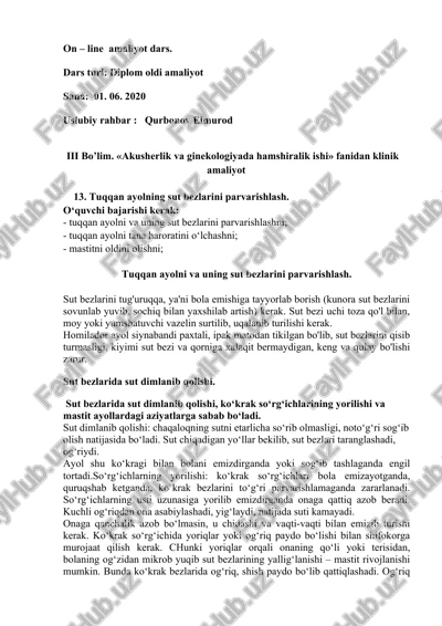 akusherlik va ginekologiyada hamshiralik ishi amaliyoti — DOCX