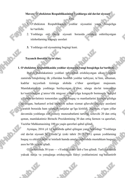 o'zbekiston respublikasining yoshlarga oid davlat siyosati — DOCX