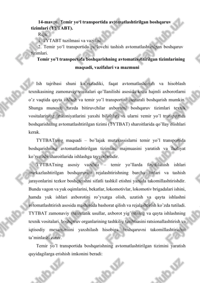 temir yo‘l transportida avtomatlashtirilgan boshqaruv tizimlari (tytabt) — DOCX