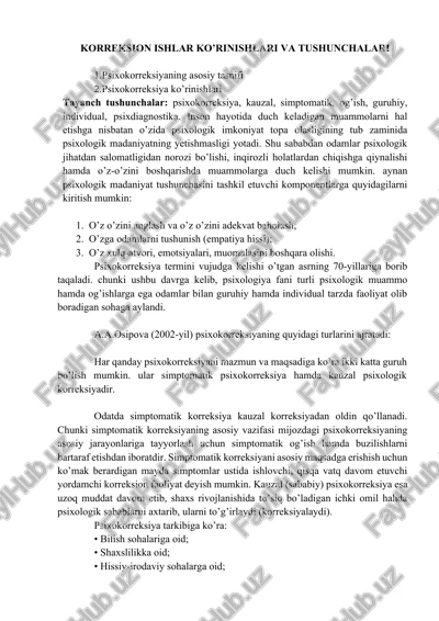 psixokorreksiya ko’rinishlari va tushunchalari — DOCX