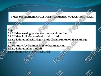 shahar aholi punktlarining ko’kalamzorlari — PPTX