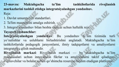 maktabgacha ta'lim tashkilotlari daryojanish markazlari — PPTX