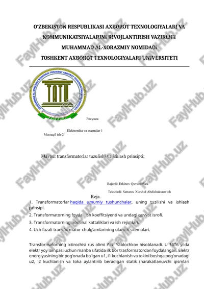 transformatorlar tuzulishi va ishlash prinsipti — DOCX