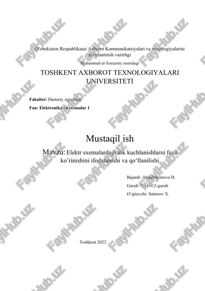 elektr sxemalardagi tok kuchlanishlarni faza ko’rinishini ifodalanishi va qo‘llanilishi — DOCX