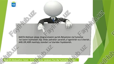 mohiyat-aloqadiogrammasini qurish, relyatsion ma'lumotlar bazasini loyihalash — PPTX