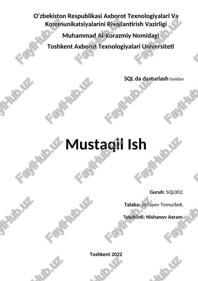ma'lumotlar bazasi tashkil etish va boshqarish tizimi — DOCX
