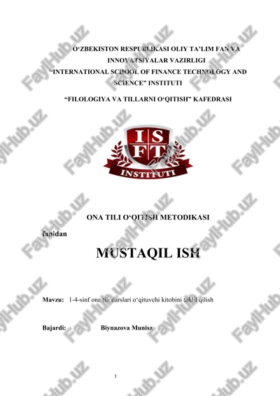 1-4-sinf ona tili darslari oʻqituvchi kitobini tahlil qilish — DOCX
