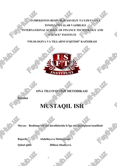 : boshlangʻich sinf darsliklarida feʼlga oid mashqlarni tasniflash — DOCX