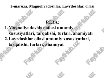 magnoliyadoshlar, lavrdoshlar, oilasi — PPTX