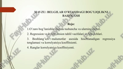 belgilar o’rtasidagi bog’liqlikni baholash — PPTX