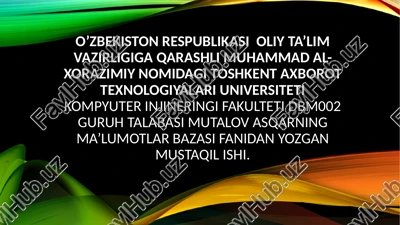 ma`lumotlarbazasi nirelyatsion modeli — PPTX