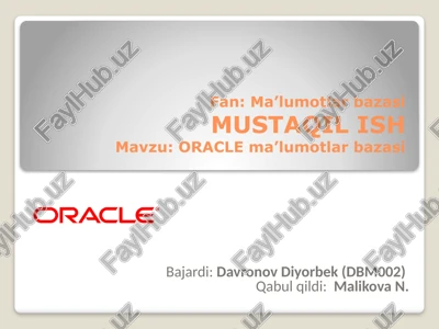 oracle (ma'lumotlarbazasini boshqarish tizimi) — PPTX