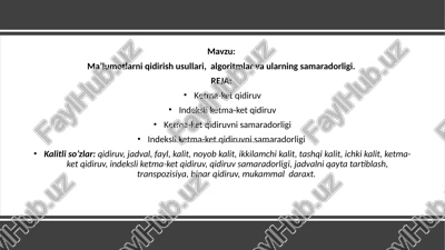 ma’lumotlarni qidirish usullari — PPTX