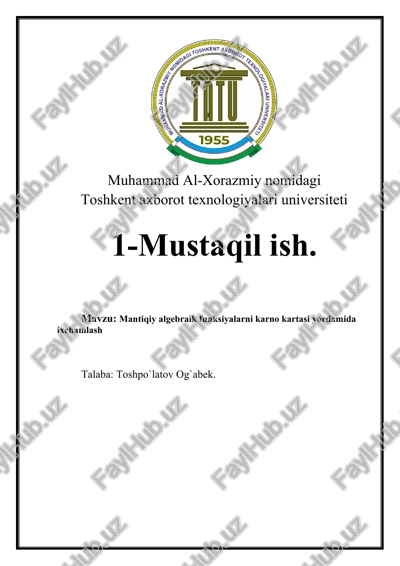 mantiqiy algebraik funksiyalarni karno kartasi yordamida ixchamlash — DOCX