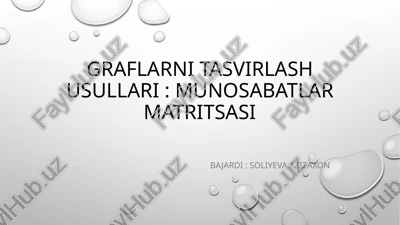 graflarni tasvirlash usullari: munosabatlar matritsasi — PPTX