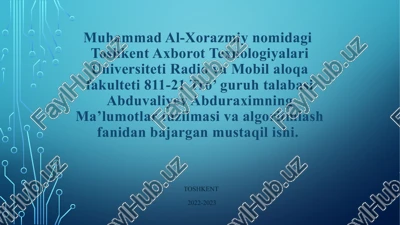 ma’lumotlar tuzilmasi va algoritmlash fanidan mustaqil ishi — PPTX