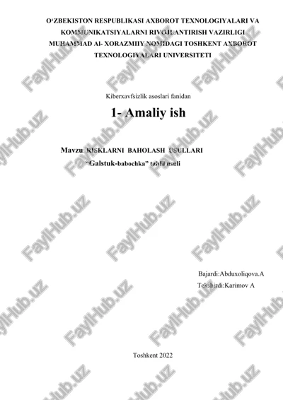 risklarni baholash usullari — DOCX