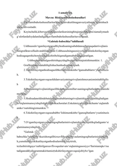 risklarni baholash usullari — DOCX