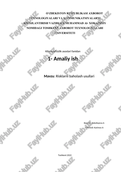 risklarni baholash usullari — DOCX