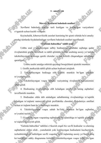 risklarni baholash usullari — DOCX