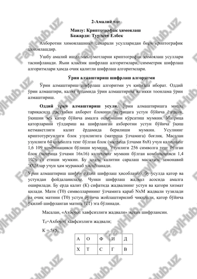 kriptografik himoyalash — DOCX