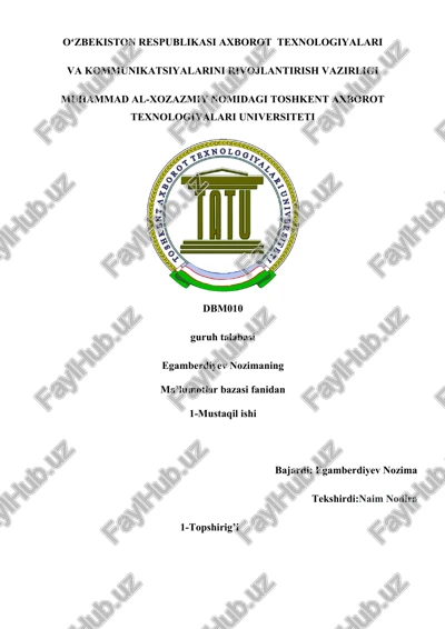toshkent axborot texnologiyalari universiteti dbm010 — DOCX
