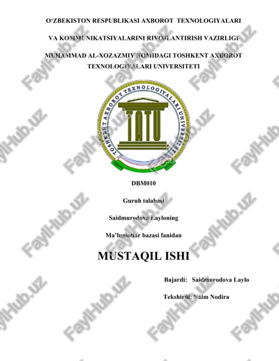 ma’lumotlar bazasi dasturlarini o‘rnatish va sozlash — DOCX