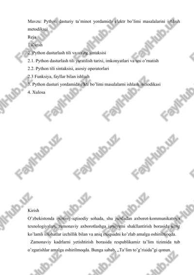 python dasturiy ta’minot yordamida elektr bo’limi masalalarini ishlash metodikasi — DOCX