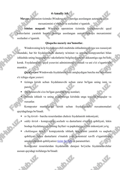 operasion tizimda (windows ot) parolga asoslangan autentifikasiya mexanizmini o‘rnatish va sozlashni o‘rganish — DOCX