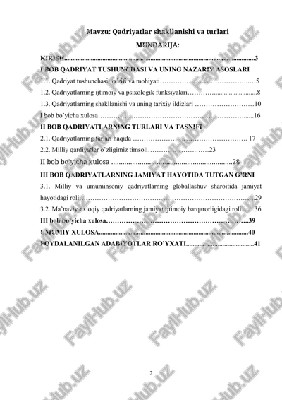 qadriyatlar shakllanishi va turlari — DOCX