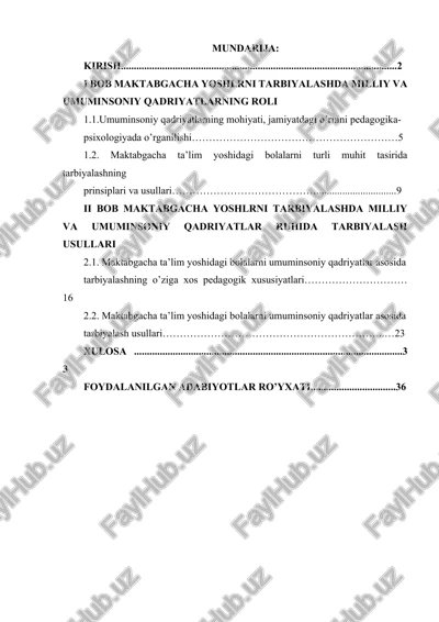 maktabgacha yoshlrni tarbiyalashda milliy va umuminsoniy qadriyatlar ruhida tarbiyalash usullari — DOCX