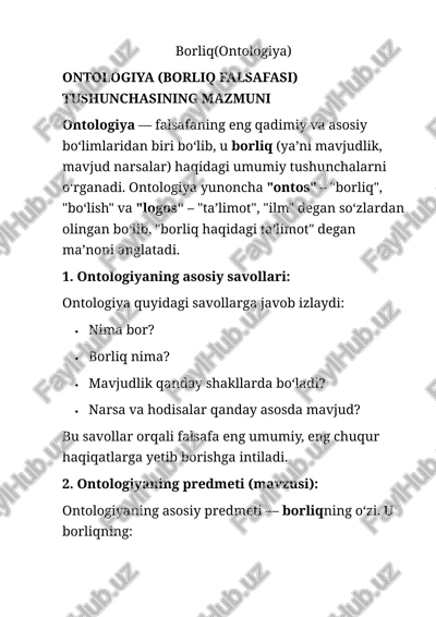 borliq va uning rivojlanishi (ma'ruza) — DOCX