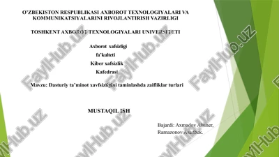 dasturiy ta'minot xavfsizligini taminlashda zaifliklar tur — PPTX