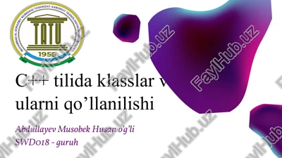 c++ tilida klasslar va ularni qo'llanilishi — PPTX