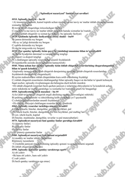 iqtisodiyot nazariyasi fanidan test savollari va javoblari 400 ta est savollari va javoblari 400 ta — DOC