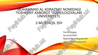 suvning ifloslanish manbalari va asosiy ifloslantiruvchi birikmalar — PPTX