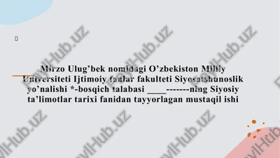 qadimgi sharqda siyosatga doir tasavvurlar shakllanishining tarixiy va siyosiy shart-sharoitlari — PPTX