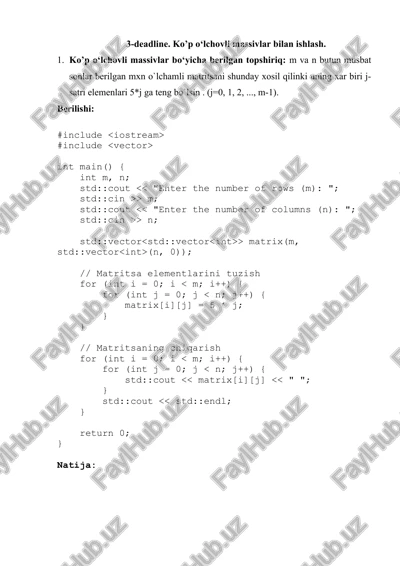 ko’p o‘lchovli massivlar bilan ishlash — DOCX