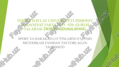 sport va harakatli o’yinlarni o’qitish metodikasi fanidan tayyorlagan taqdimoti — PPTX