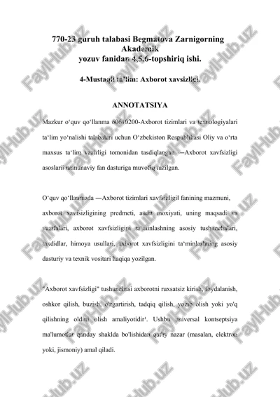 axborot xavfsizligi — DOCX