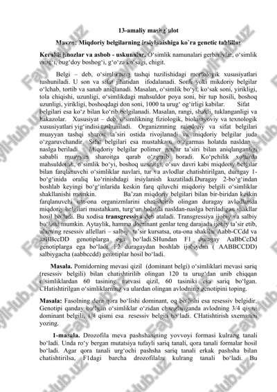 miqdoriy belgilarning irsiylanishiga ko`ra genetic tahlillar — DOCX