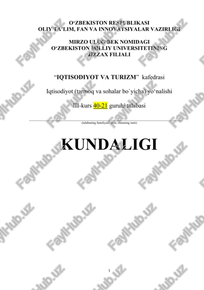 iqtisodiyot va turizm kafedrasi — DOC