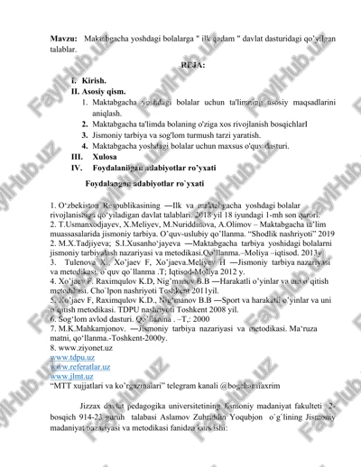 maktabgacha yoshdagi bolalarga " ilk qadam " davlat dasturidagi qo’yilgan talablar — DOCX