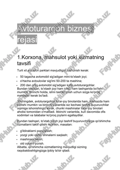 avtoturargoh biznes rejasi — DOCX