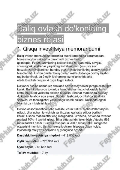baliq ovlash do'koni — DOCX